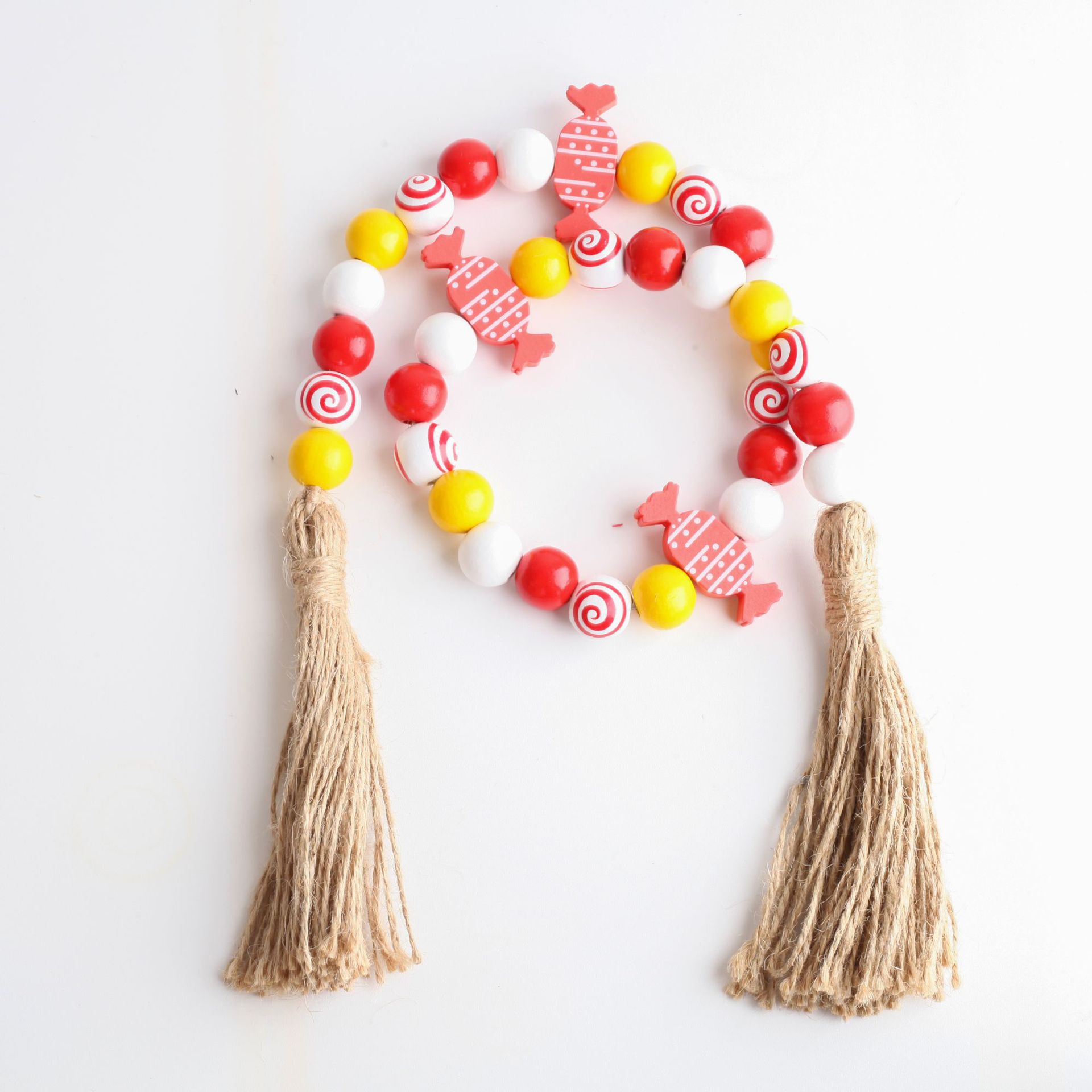 DJ source factory Christmas wooden beads candy wooden beads hemp rope tassel wooden beads string DIY accessories 2022.10 new products