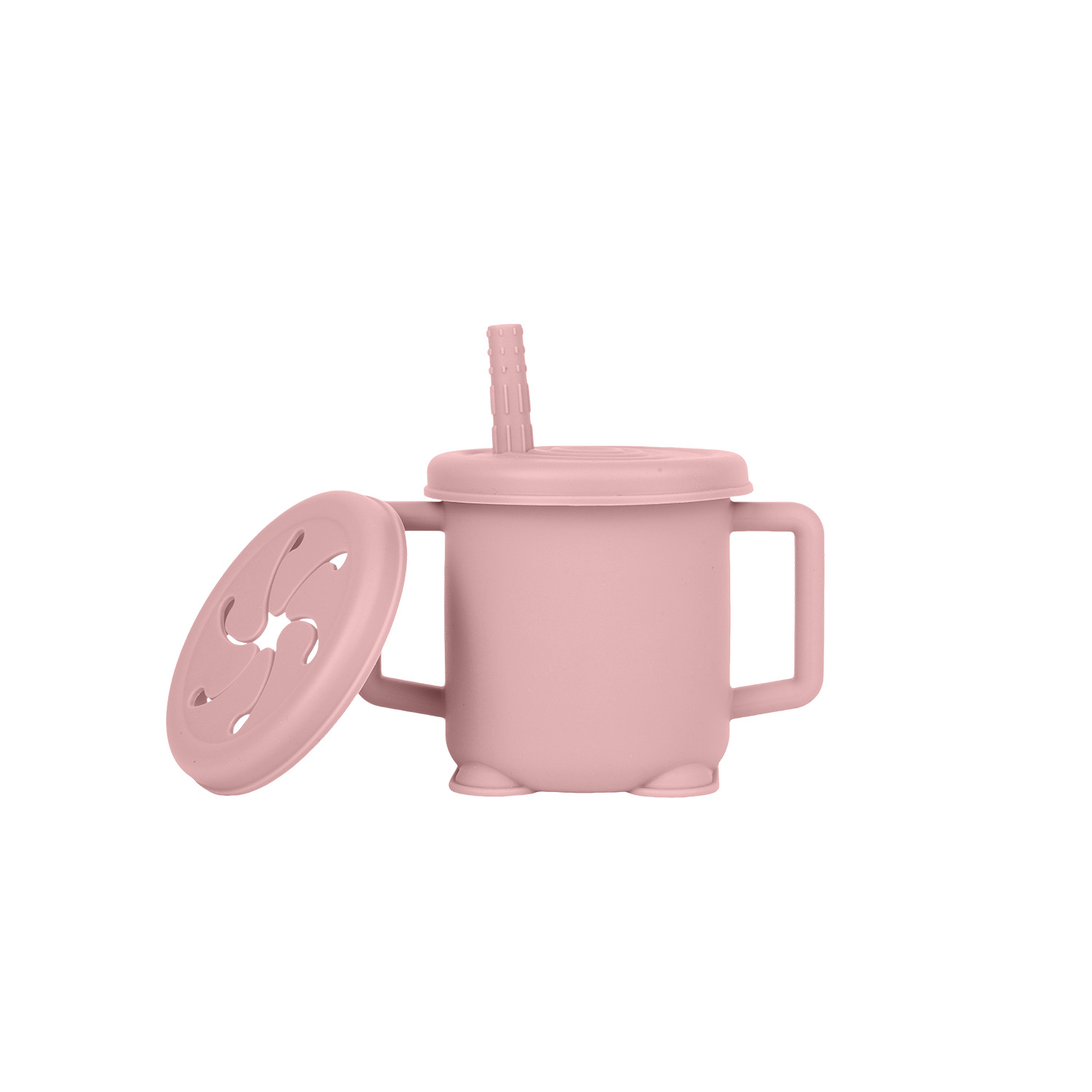 Taza de agua de silicona para niños de grado alimenticio con tapa, taza de doble propósito, mango portátil resistente a la caída, taza de aprendizaje de patos de pato para bebés