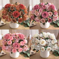 6叉芙蓉薔薇刺繍レトロシミュレーション花家庭装飾結婚祝い創意花束食卓茶何花芸飾り物