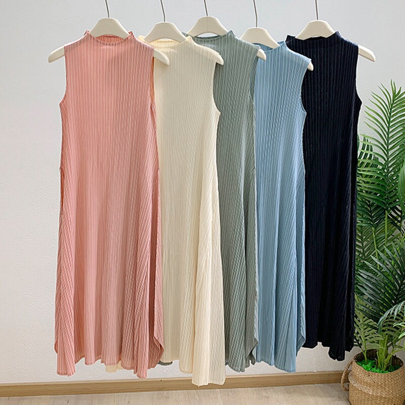 Summer Sleeveless Dress for Women with High-End Texture Miyake Large Size Pleated Women's Clothing Pregnant Women Can Wear High Elastic Skirt