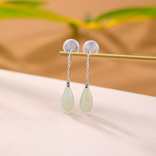 壹鹿银S925纯银天然和田玉银耳坠简约气质百搭水滴长款无耳洞耳夹