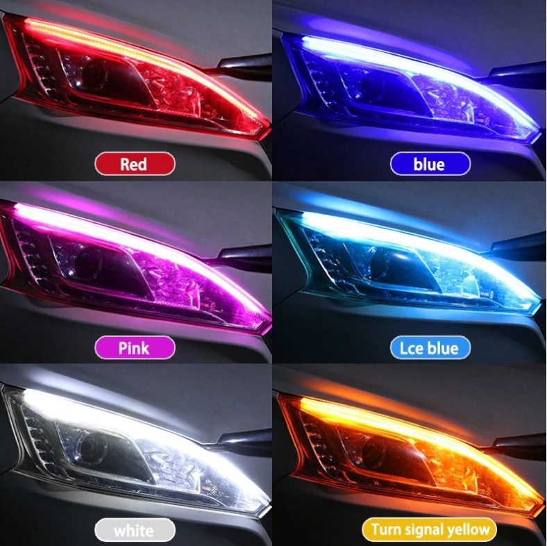 New daytime running lamp ultra-thin light guide strip 30 45 60cm two-color streamer lamp car decorative lamp white yellow turn signal lamp