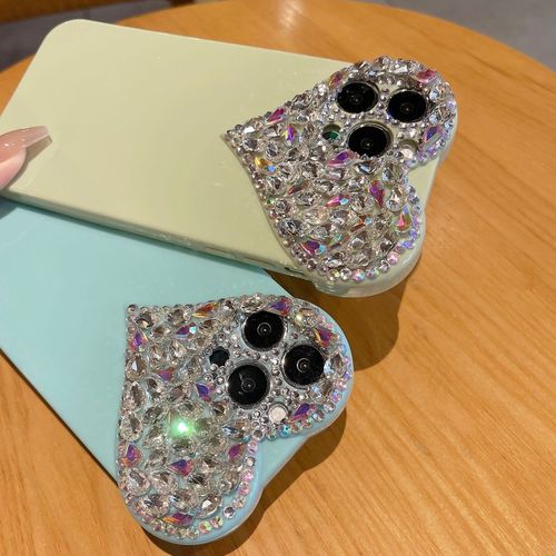 Suitable for Apple 15 mobile phone case silicone love rhinestone iPhone 14 promax protective cover female 13 all-inclusive premium