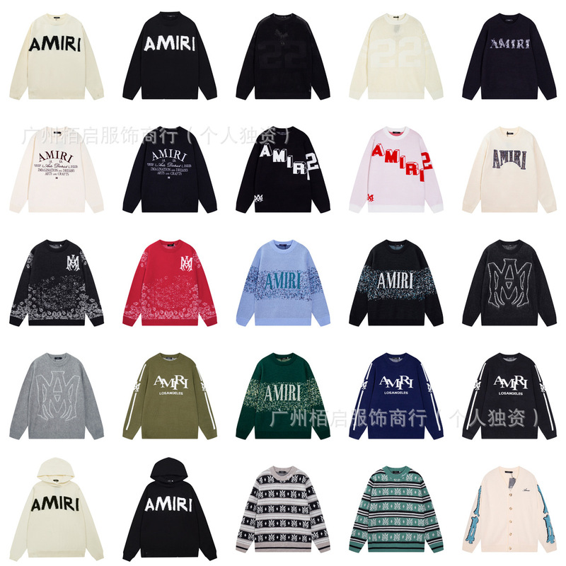 High-End Version Trendy Brand Amiri Heavyweight Sweater Letter Fashion Jacquard Casual Crew Neck Versatile Unisex Style