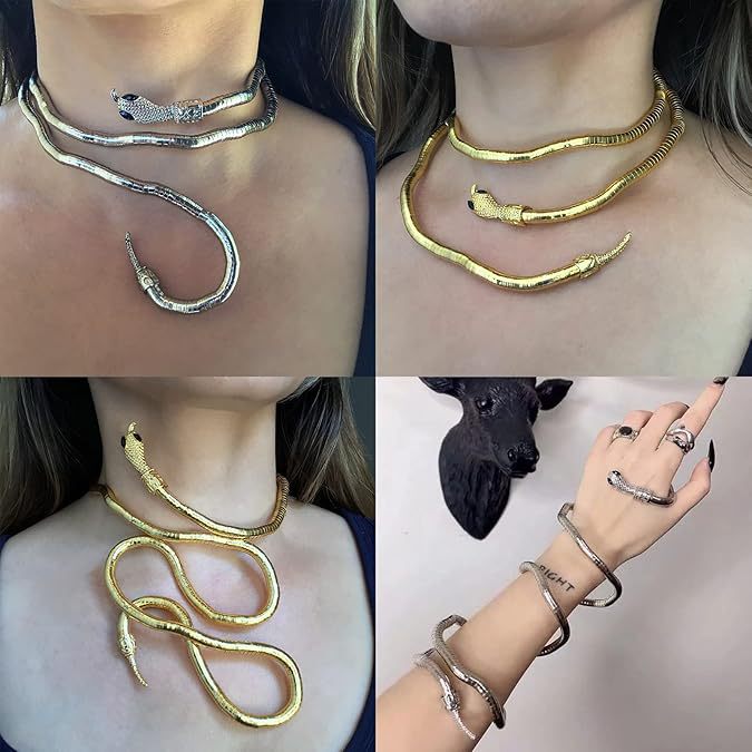 Auffällige Schlangenkette Für Damen Dunkle Coiled Snake Halskette_voghion.com