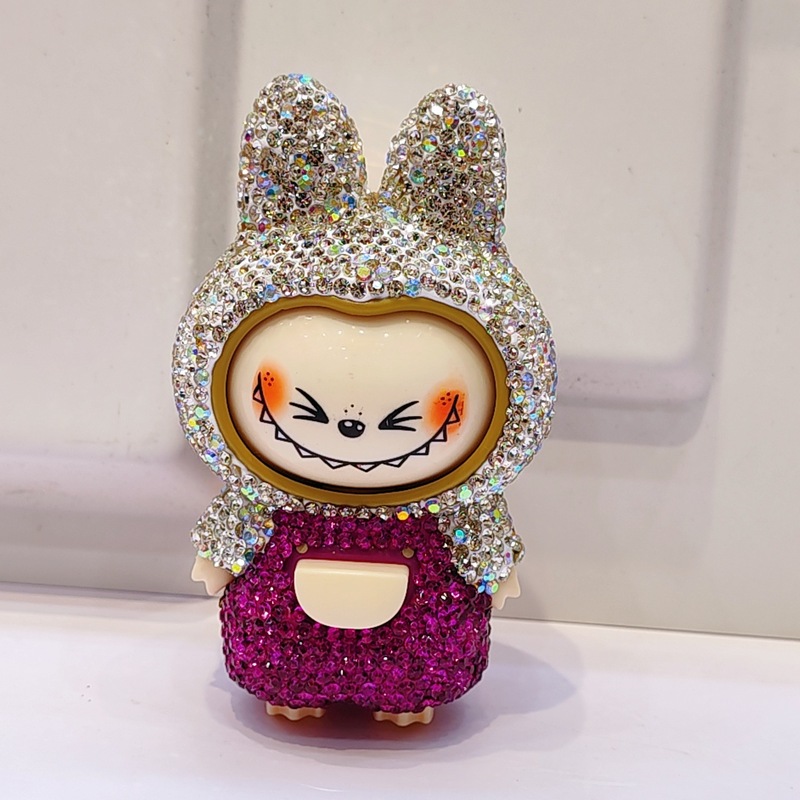 ダイヤモンドがちりばめられた顔が変わるラブブキーホルダーかわいい漫画子供のおもちゃカップルバッグペンダント人形マシン小さなギフト|undefined