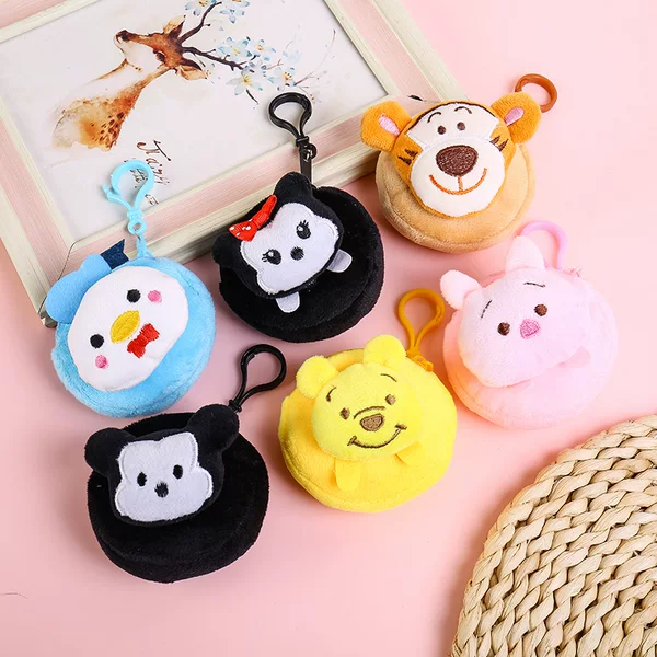 New round cute earphone bag mini key bag creative plush pendant creative small gift change coin bag