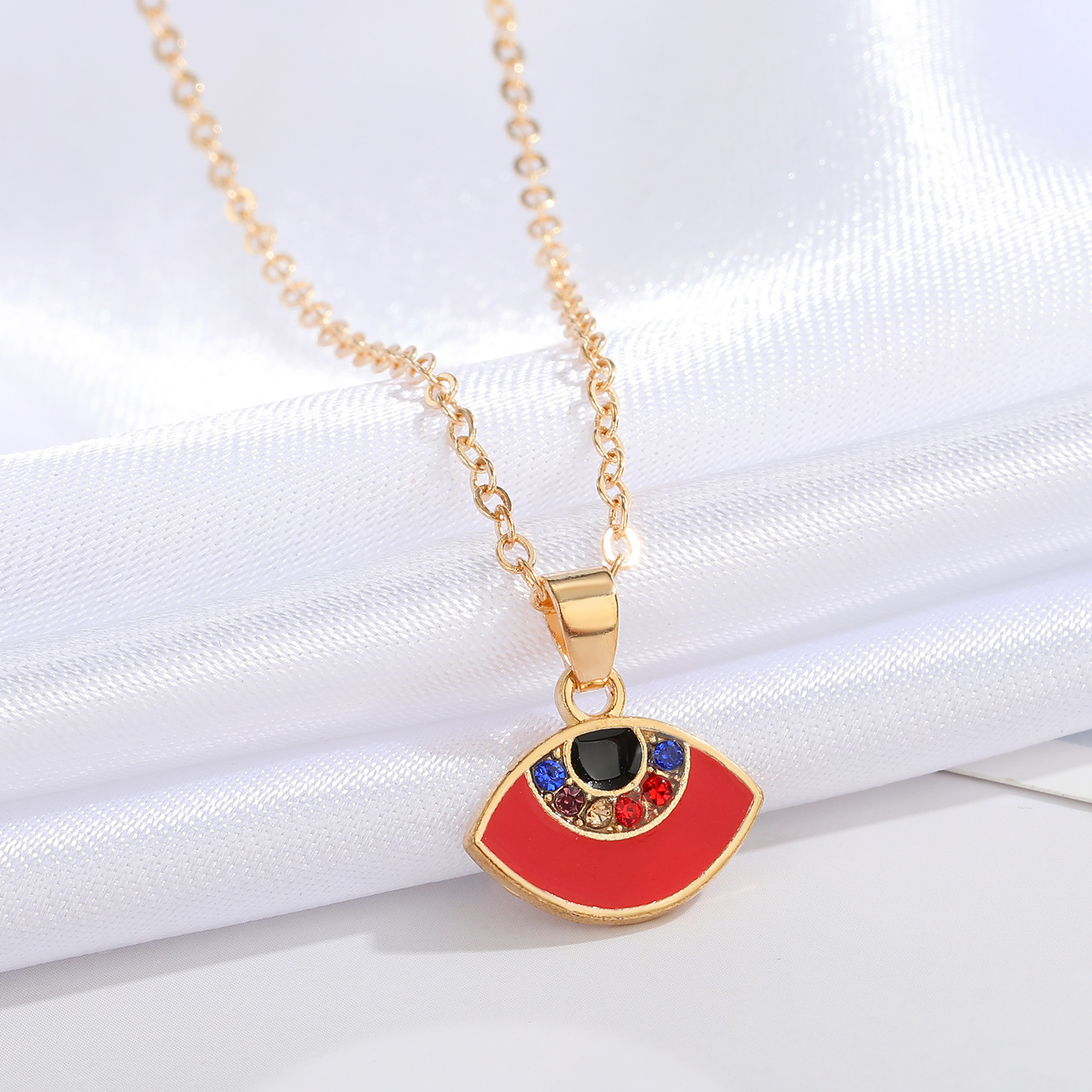 retro semicircle colorful diamond pendent alloy necklace wholesale Nihaojewelry