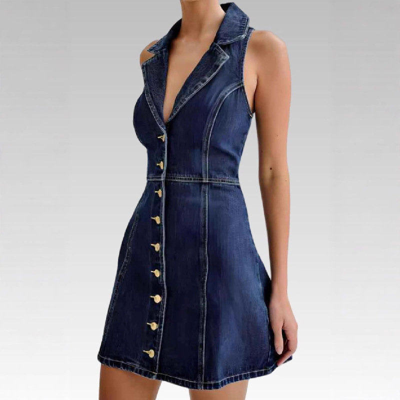 2025 New Cross-Border Halter Neck Suspender Summer Tea Break French Style Elegant Slim Long Denim Dress Women's Clothing
