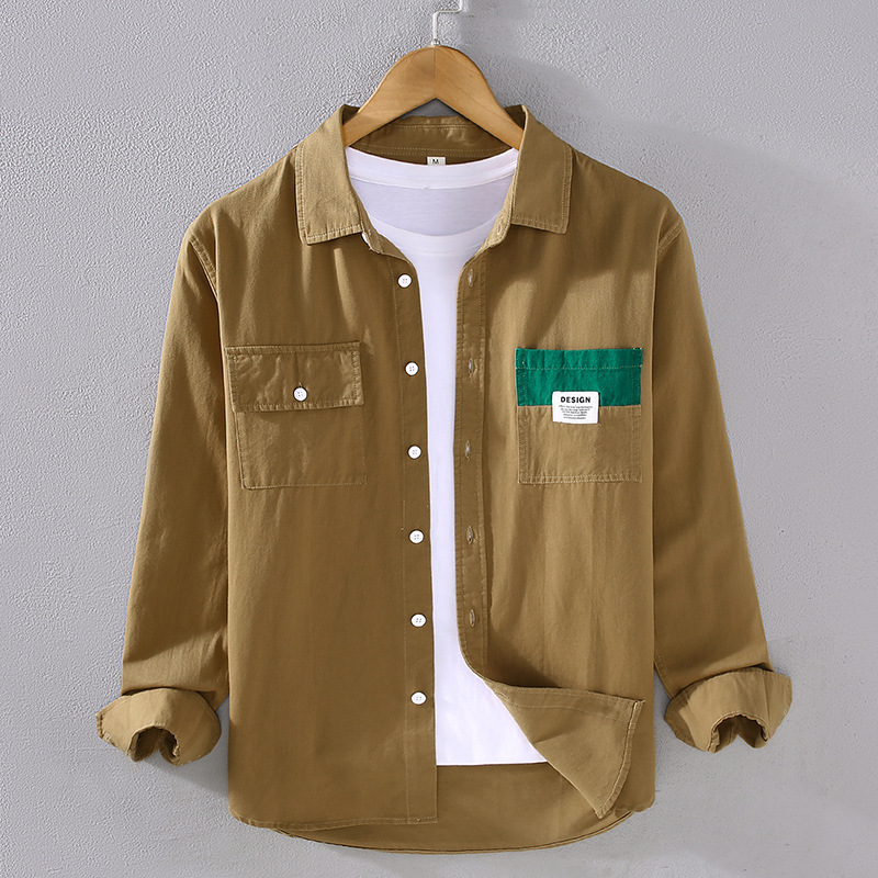 Herren Freizeithemd Patchwork Langarm Stilvolle Hemdjacke_voghion.com