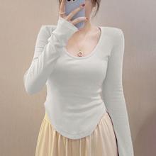 现货上衣内搭胖mm300斤T恤秋冬季V领性感大码女装打底衫新款长袖