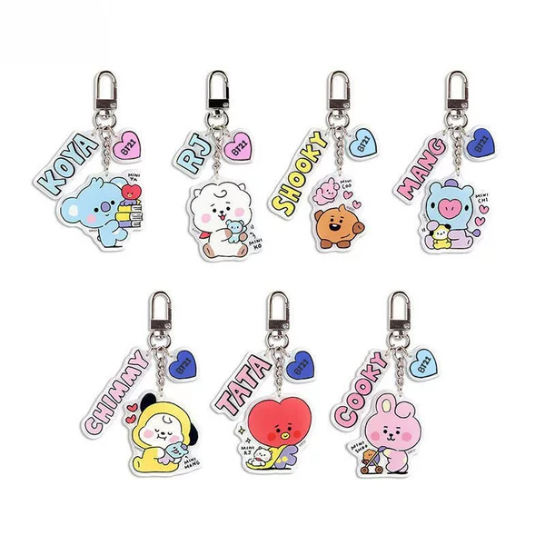 Korean Version of Cute Cartoon Bt21 Doll Keychain for Men and Women, Couple Bag Pendant, Key Ring, Car Pendant Gift
