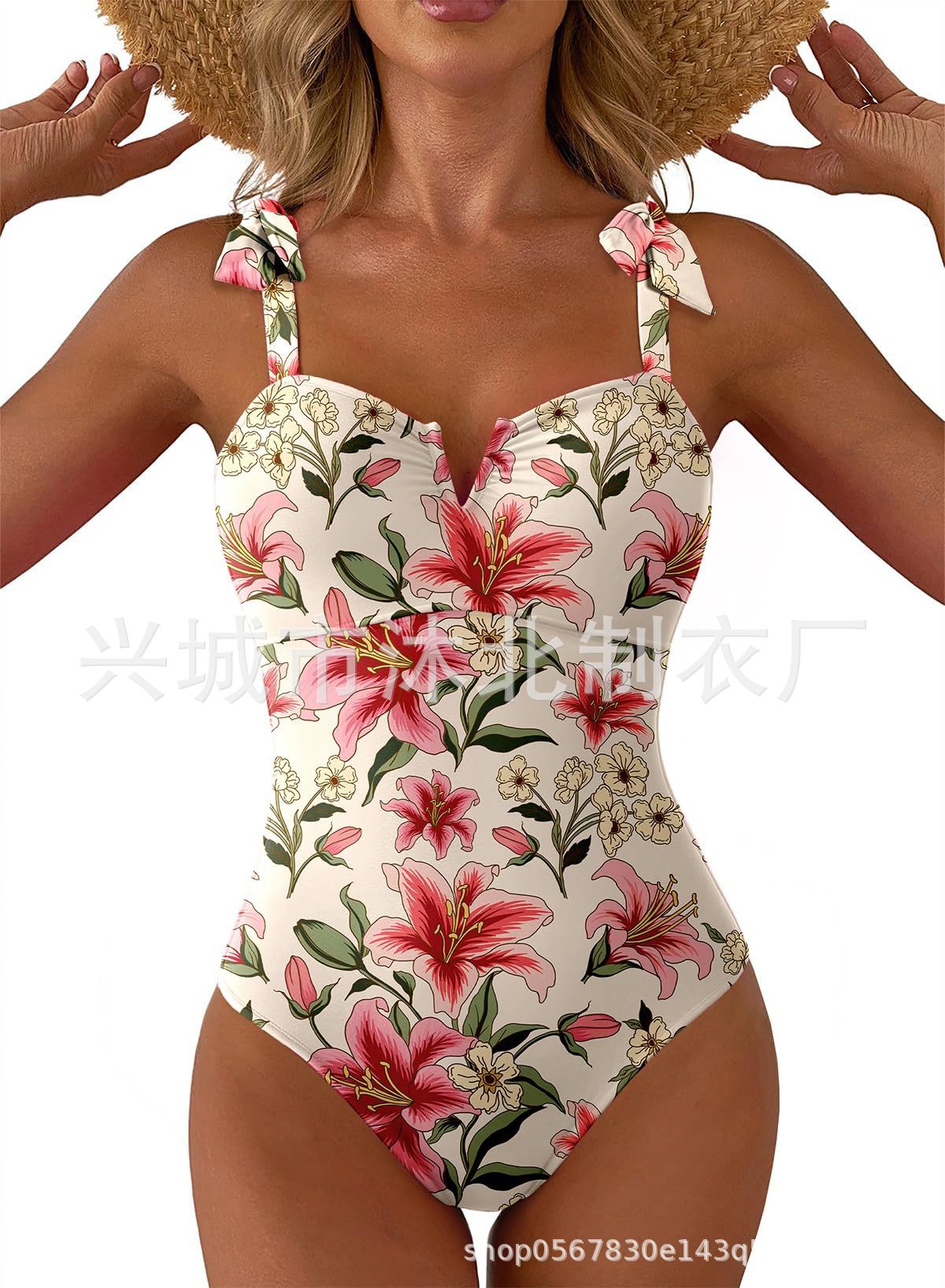 2026 nuevo amazon mujer monótono trajes de baño abdominales V-collar lazos de hombro plegado de cubierta completa image 8