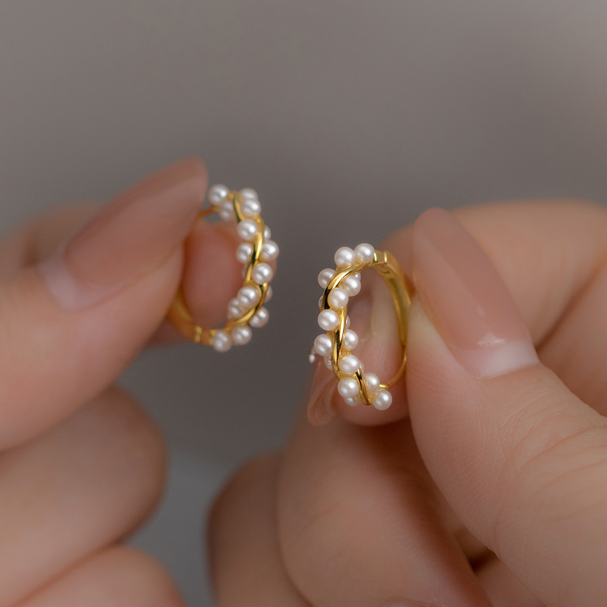 Nalan s925 sterling silver twisted Garland beads ear buckle niche design high-grade circle female earrings M03195