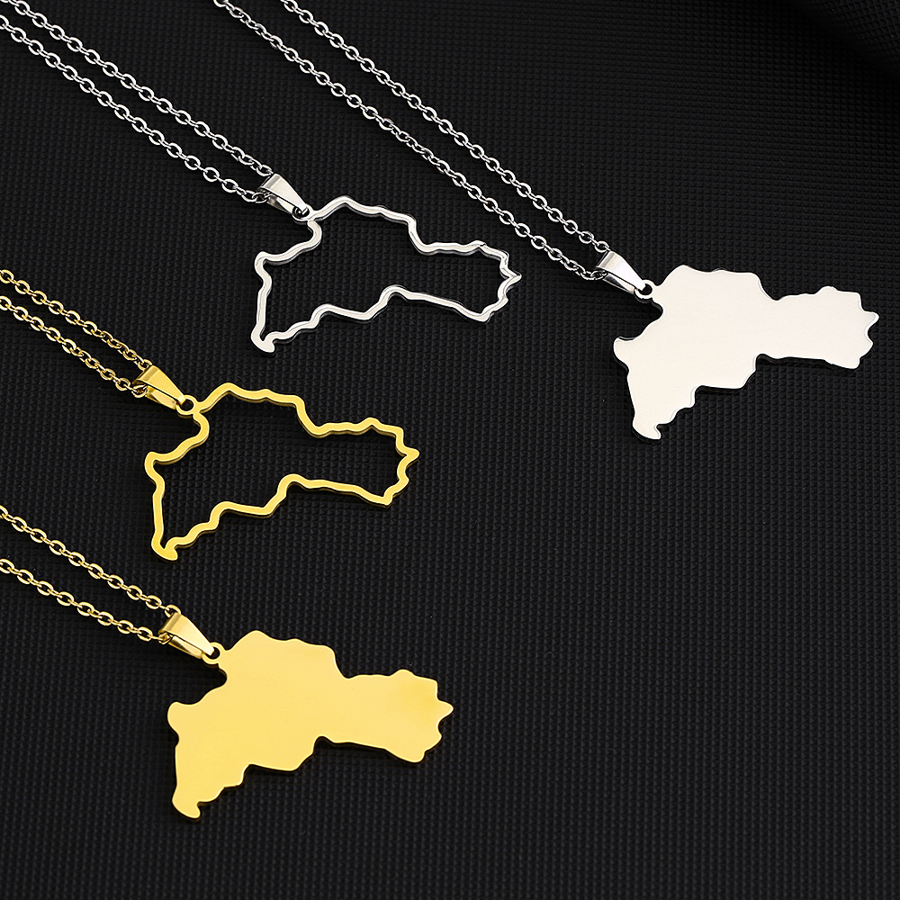 Casual Ethnic Style Map Titanium Steel Plating Hollow Out 18K Gold Plated Pendant Necklace Long Necklace_colorza_5
