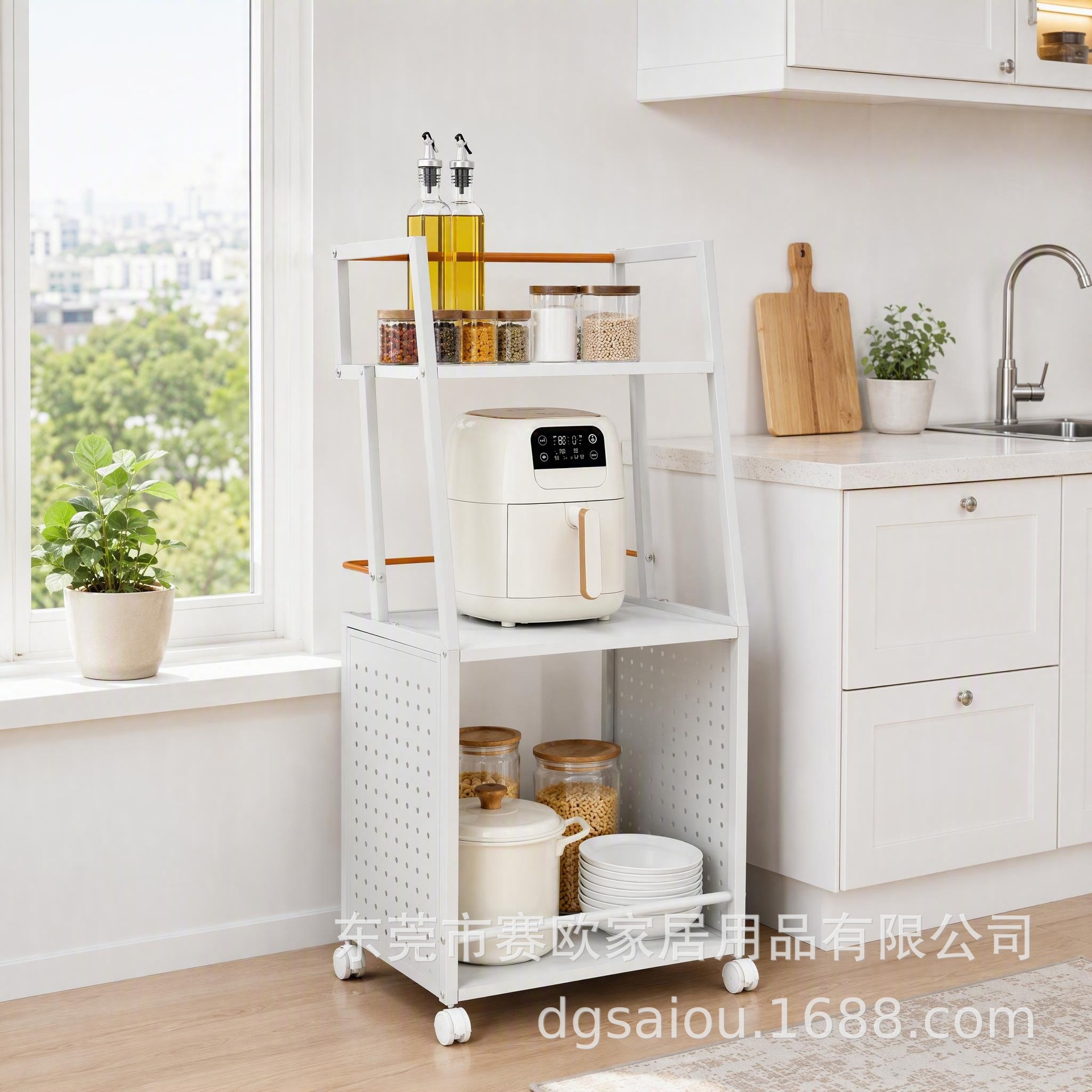 Multifunctional household storage rack, large-capacity kitchen storage trolley, thickened material, storage rack for restaurants and hotels