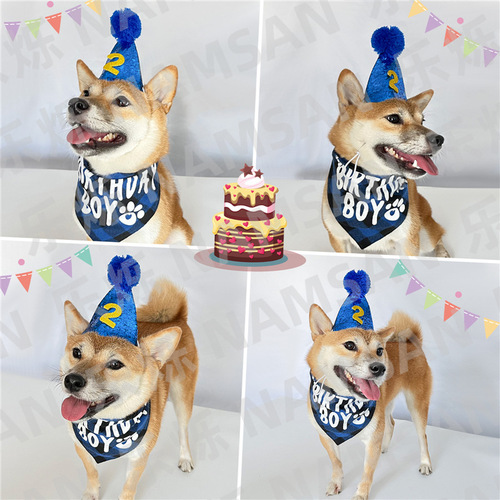 Pet birthday dress up set, cat and dog birthday hat, saliva scarf, digital birthday party decoration