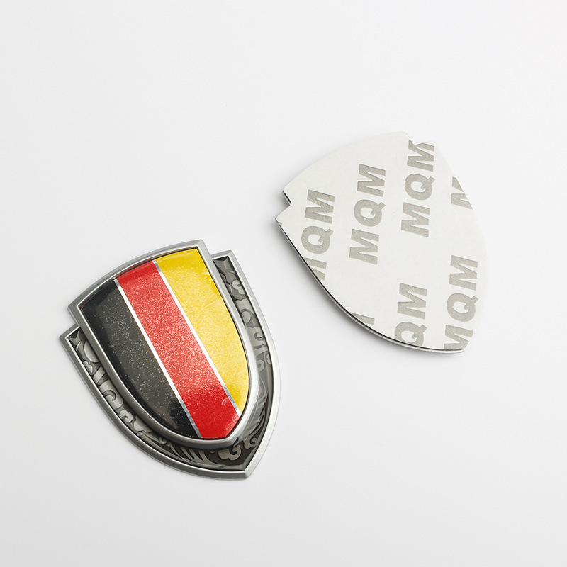 German, British, Italian, American and French Flag Metal Stickers, Patriotic Modified Car Logo Shield Side Logo Body Stickers