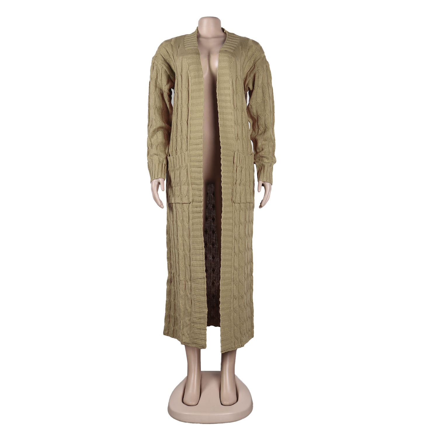 Damen Strickjacke Lang Aus Grobstrick In Unifarben Wintermantel_voghion.com