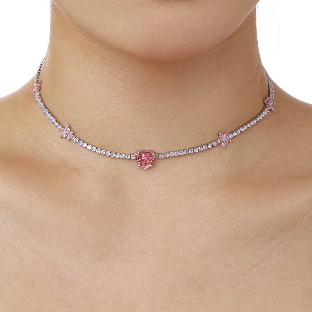 15g Weight Zircon, High Carbon Diamond Inlay Material Necklace Classification 925 sterling silver Chain Material 1 Piece Quantity Holiday, Tea Party Occasion 925 Sterling Silver Material Heart Shape, Rectangle Pattern Women's Gender Inlay Design Simple Style, Shiny Style 925 Sterling Silver Zircon High Carbon Diamond Inlay Heart Shape Rectangle Necklace 27