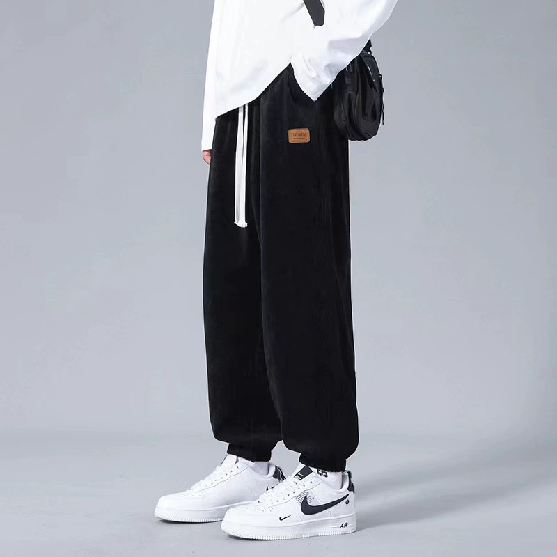 Вельветовые спортивные брюки, мужские на весну и осень, новые свободные Дизайнерские повседневные длинные брюки с галстуками, мужские модные спортивные штаны