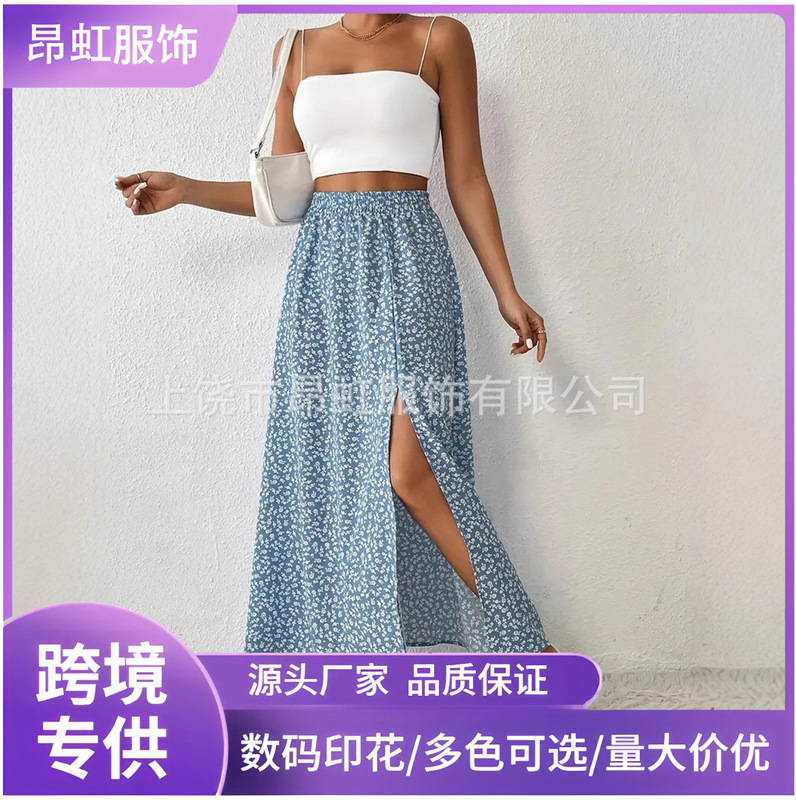 Independent Platform Amazon Cross-Border 2025 European and American 3D Printed Women's Skirt, Slit Style with Large Hem