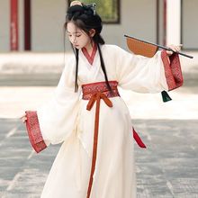 新款战国袍汉服女童古装直裾袍中国风仙气复原款交领中秋节演出服