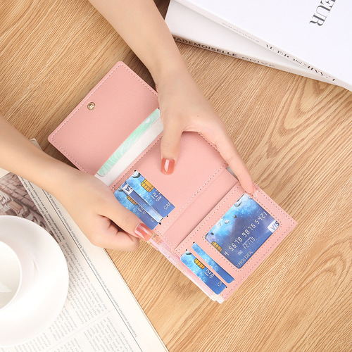 New multi-card slot short small coin purse women's mini wallet three-fold wallet Japanese and Korean version cow card bag for women
