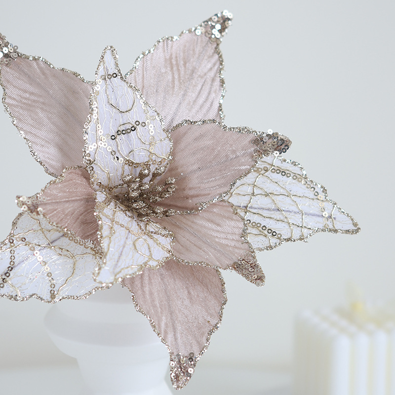 22 años nuevos productos transfronterizos flor de Navidad champán dorado rojo 25cm simulación blanca flor de Navidad flor decorativa de árbol de Navidad