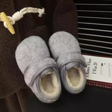 韩版童鞋格雷系冬季儿童毛呢面料毛毛勃肯鞋男女童百搭软底豆豆鞋