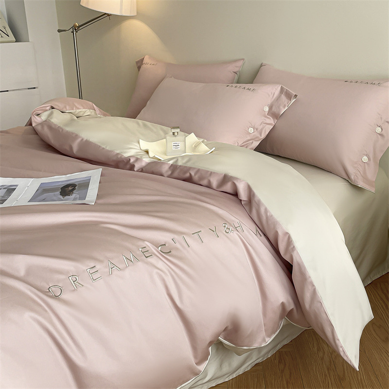 Light Luxury 60 pts Long-staple Cotton Cotton Four-piece Set Cotton Simple High-grade Quilt Cover Bed Sheet Bedding Bed Fit