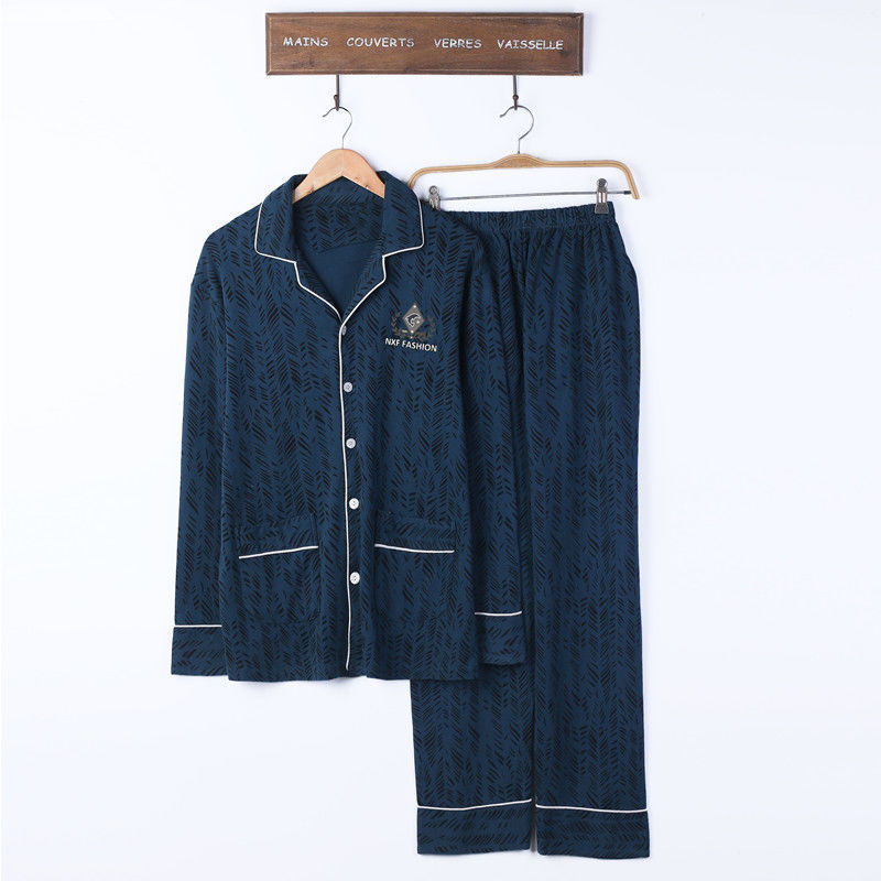 100% pijamas de algodón de primavera y otoño de los hombres de manga larga joven y de mediana edad Otoño e Invierno flojo cardigan traje de desgaste para el hogar