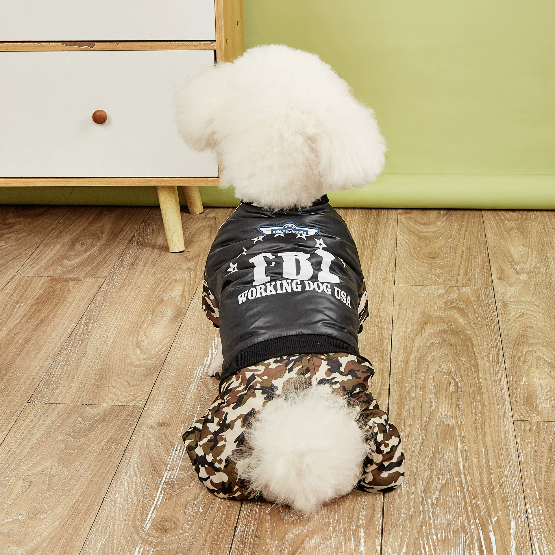 Одежда для собак ФБР, осенне-зимняя теплая утолщенная камуфляжная хлопковая одежда для маленьких собак, Тедди, четырехногая одежда, одежда для домашних животных, оптовая продажа