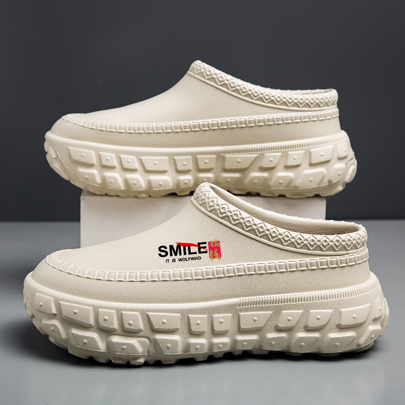 Waterproof Closed-Toe Slippers for Men, Thick-Soled, Non-Slip, Wear-Resistant, Outdoor Casual, Comfortable, Height-Increasing Chef Shoes, Couple's Fashion
