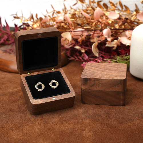 Black Walnut Wood Jewelry Earring Box Square Simple Display Stand Accessory Showcase Shooting Prop Jewelry Packaging