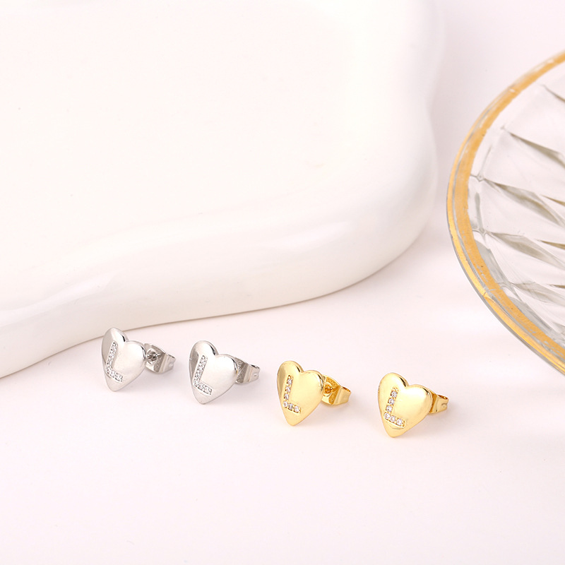 5g Weight Copper Ear Needle Material 18K Gold Plated, White Gold Plated Plating Material Rhinestones Inlay Material Ear Studs Classification 1 Pair Quantity Daily Occasion Copper Material Letter, Heart Shape Pattern Women's Gender Inlay Design Simple Style Style 1 Pair Simple Style Letter Heart Shape Inlay Copper Rhinestones 18K Gold Plated White Gold Plated Ear Studs 11