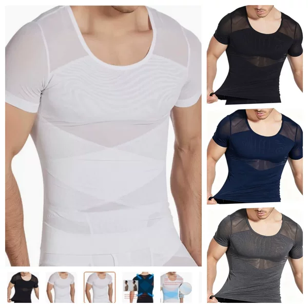 Cross-Border Men's Shaping Underwear Slimming Compression Shirt Hides Male Breasts Shaping Underwear Mesh Short Sleeves