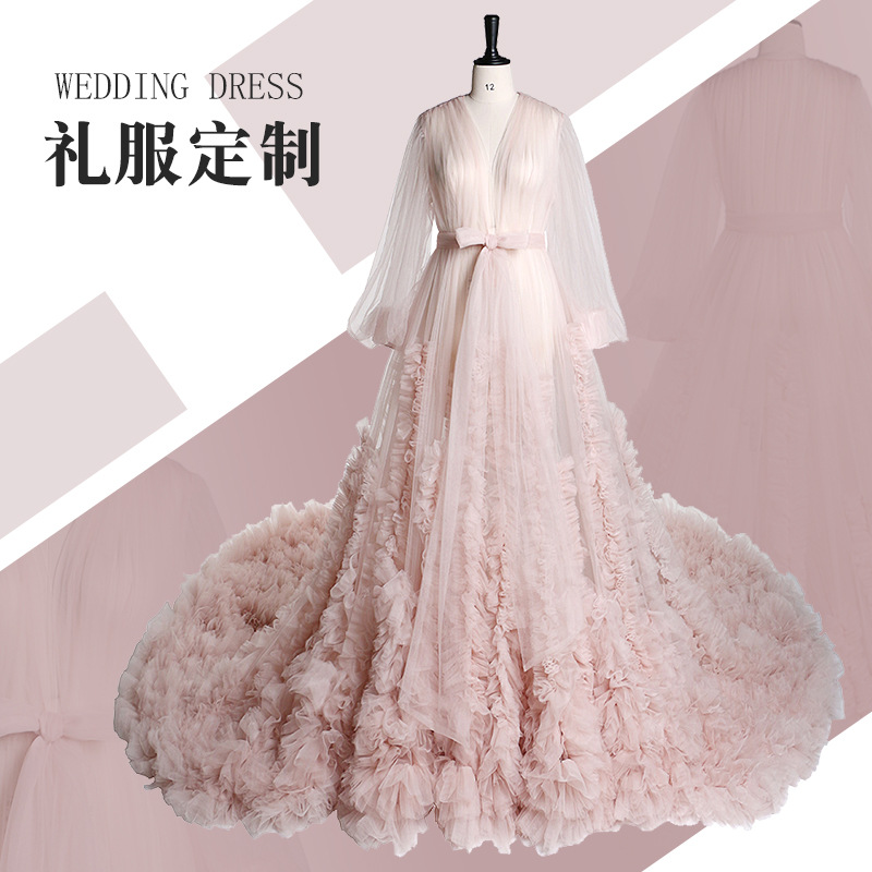 Customized Amazon Evening Dress for Women's Banquet, Accessible Luxury Elegant, Mesh Art Test Solo Performance Clothing, Slim Floor-Length Skirt