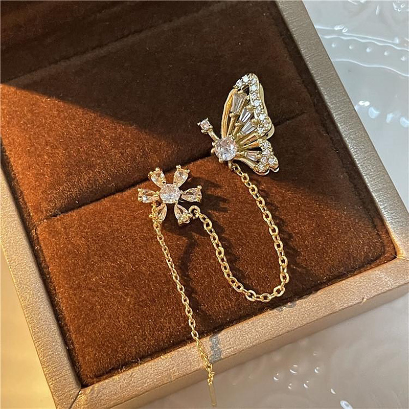 1 Piece Sweet Butterfly Tassel Plating Inlay Copper Zircon Ear Clip display picture 1