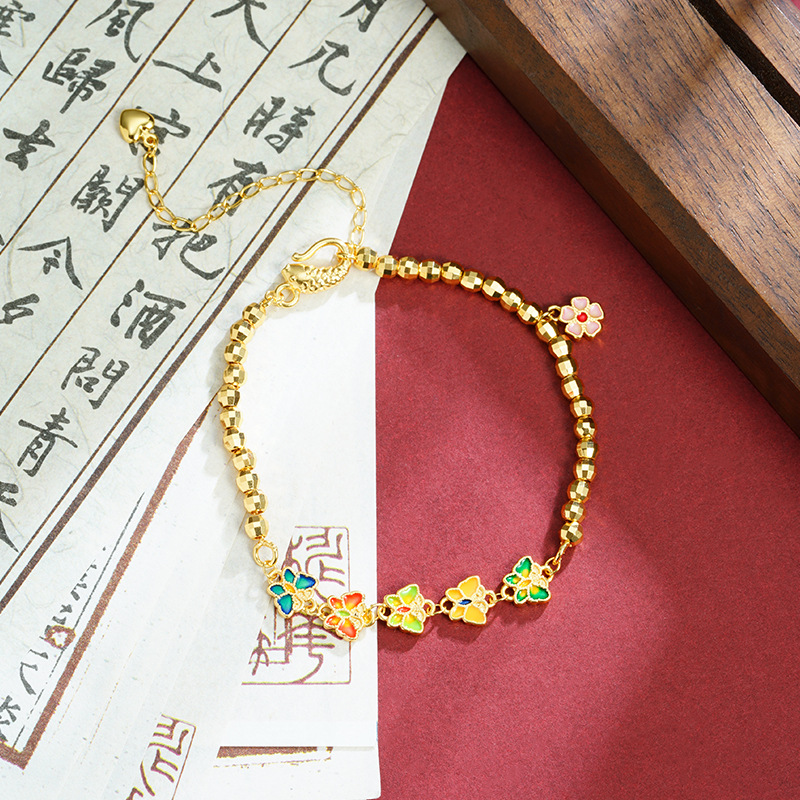 Nuevo estilo chino de oro de arena de Vietnam joyería de mano de palacio goteo de aceite de mariposa pulsera femenina al por mayor joyería de alta calidad