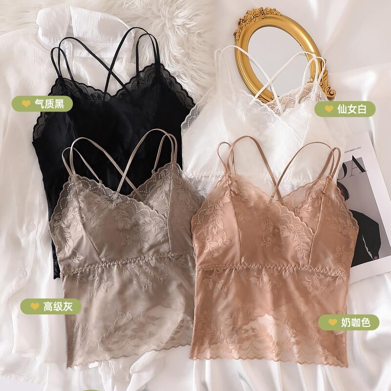 New lace beauty back camisole underwear women with chest pad dovetail butterfly wear-free bra all-match bottoming Vest Women