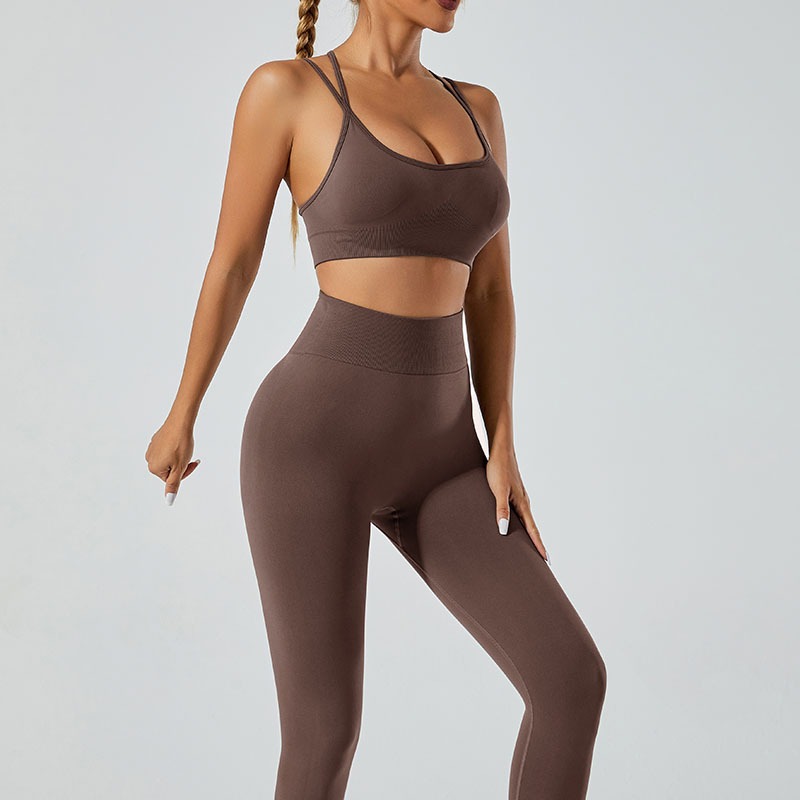 Traje de ropa de yoga transfronterizo europeo y americano chaleco de yoga espalda sexy pantalones de fitness de cintura alta desnudos traje de deportes al aire libre