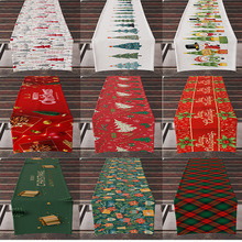 亚马逊新款圣诞节桌旗节日派对氛围装饰餐厅美式亚麻隔热餐桌布
