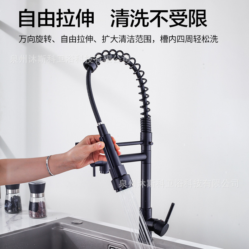 Grifos de cocina de acero inoxidable grifos de primavera transfronterizos para la cocina mayorista lavabo doble función grifos de agua caliente y fría