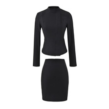 轻熟风气质立领收腰拉链长袖外套女高腰显瘦辣妹包臀裙潮OL两件套