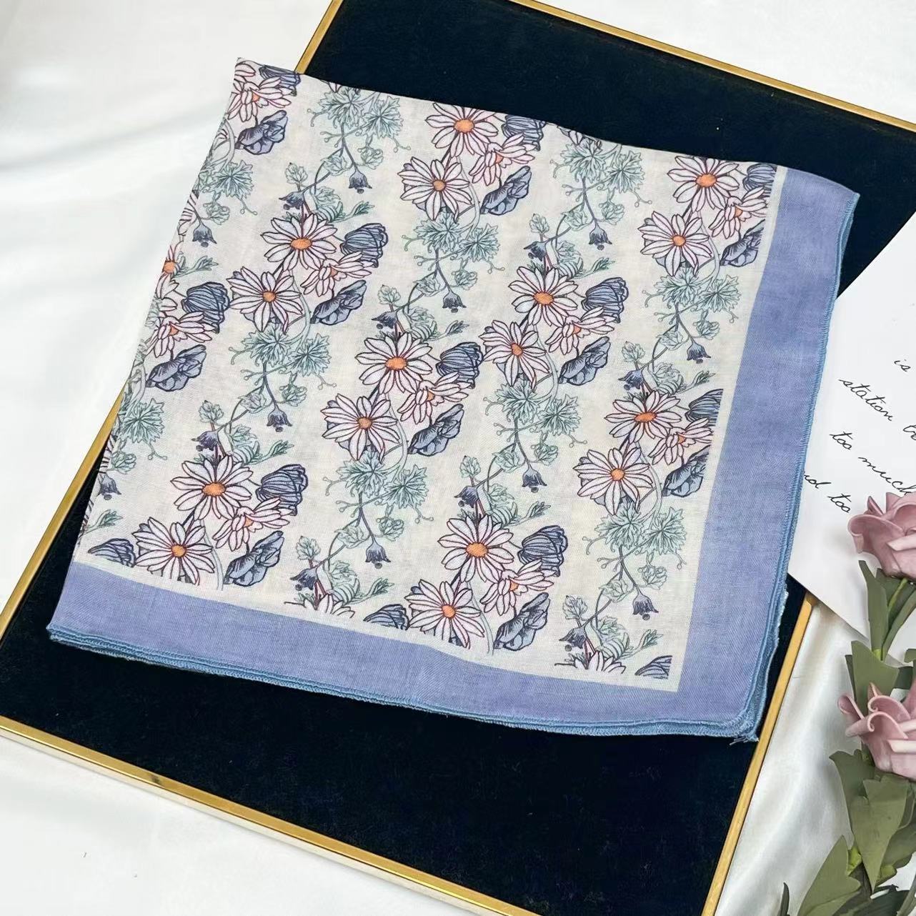 60g Weight Kerchief Classification Daily Occasion cotton and linen Material Flower Pattern Summer Season Women's Gender IG Style Style Women's IG Style Flower Cotton And Linen Kerchief 90