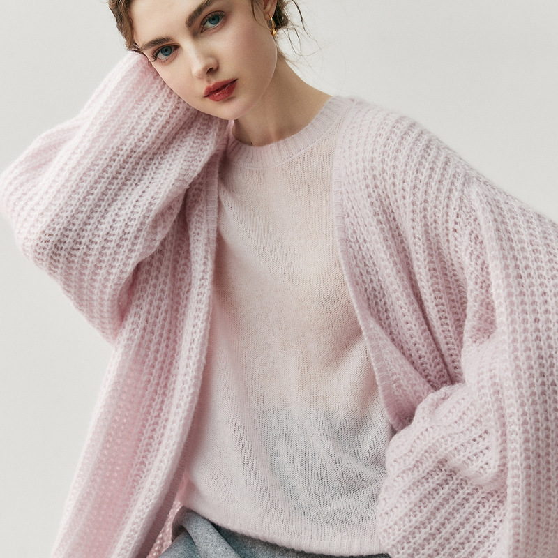 Lazy Loose Velvet Cashmere Cardigan Thickeneded Knitted Shawl Jacket Women's 2025 Autumn and Winter New Sweater Pink