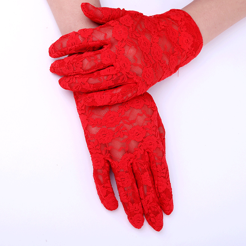Red white short long gloves for bride