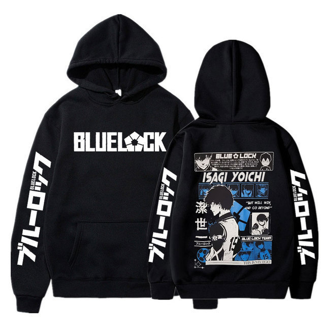 Cross-border Anime Hooded Sweatshirt Blue Prison Print Casual Street Clothing Harajuku Style Men's and Women's Sweatshirts Cross-border Anime Hooded Sweatshirt Blue Prison Print Casual Street Clothing Harajuku Style Men's and Women's Sweatshirts