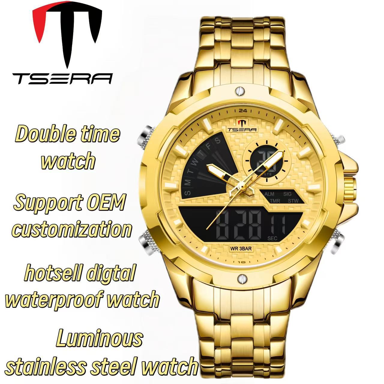 Cross-Border Tsera Brand Popular Men's Dual Display Digital Quartz Watch Fashion Sports Waterproof Men's Quartz Watch